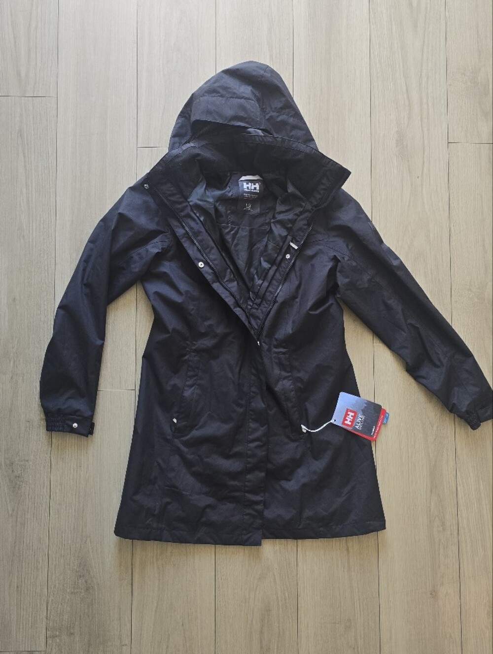 NWT Helly Hansen Women's Aden Black Hooded Raincoat Size L